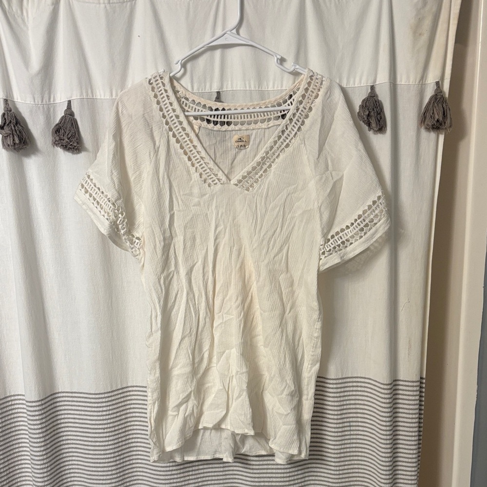 O'Neill Cream Crochet V-Neck Blouse